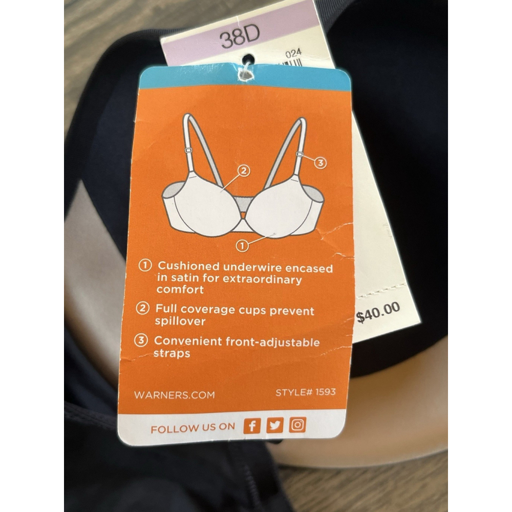 Warner's Women's This Is Not a Bra In Black Full-Coverage Wired Bra Size 38D NWT - Picture 7 of 7